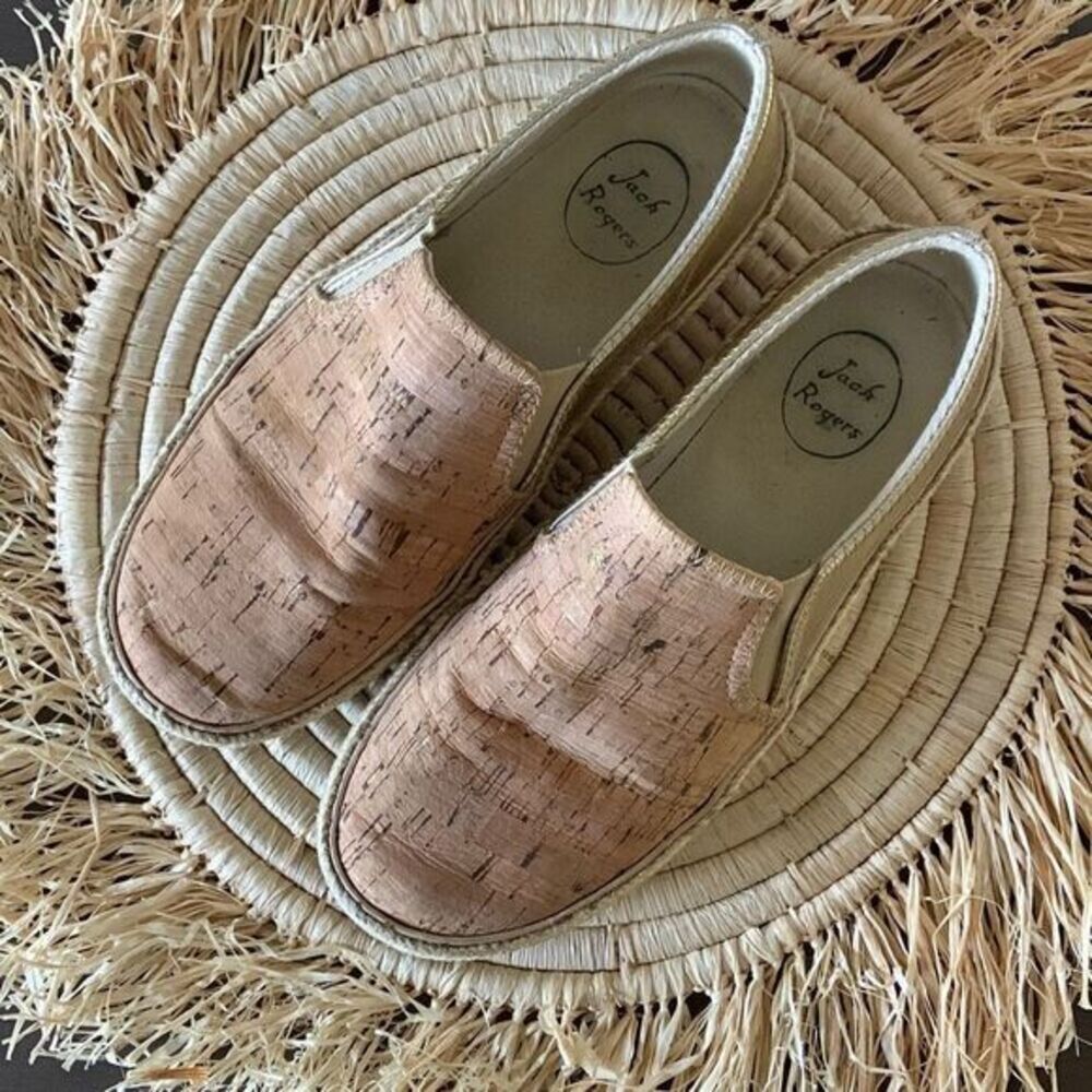 JACK ROGERS Tucker Sneakers Natural Cork / Gold Slip On Casual Shoes Size 6 - Picture 1 of 15